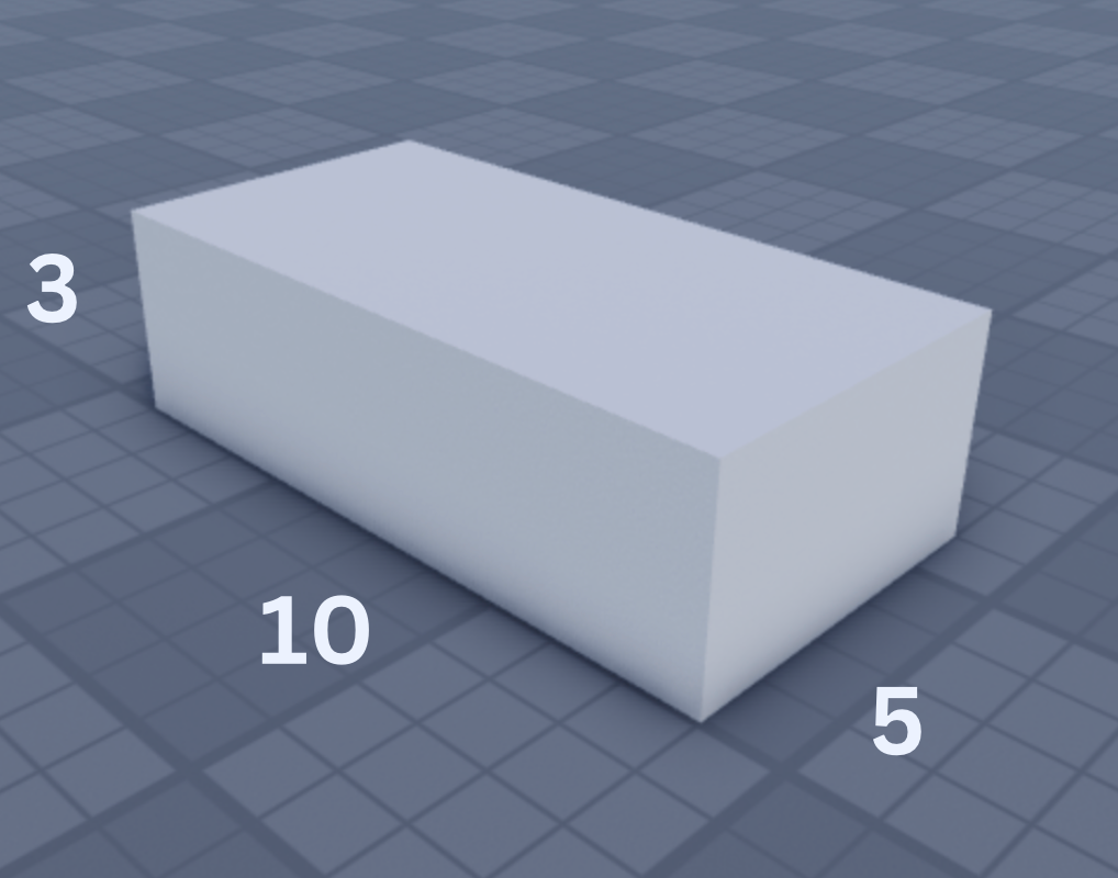 A Part in Roblox with a Size of a Vector3 that corresponds to 10, 3, 5.