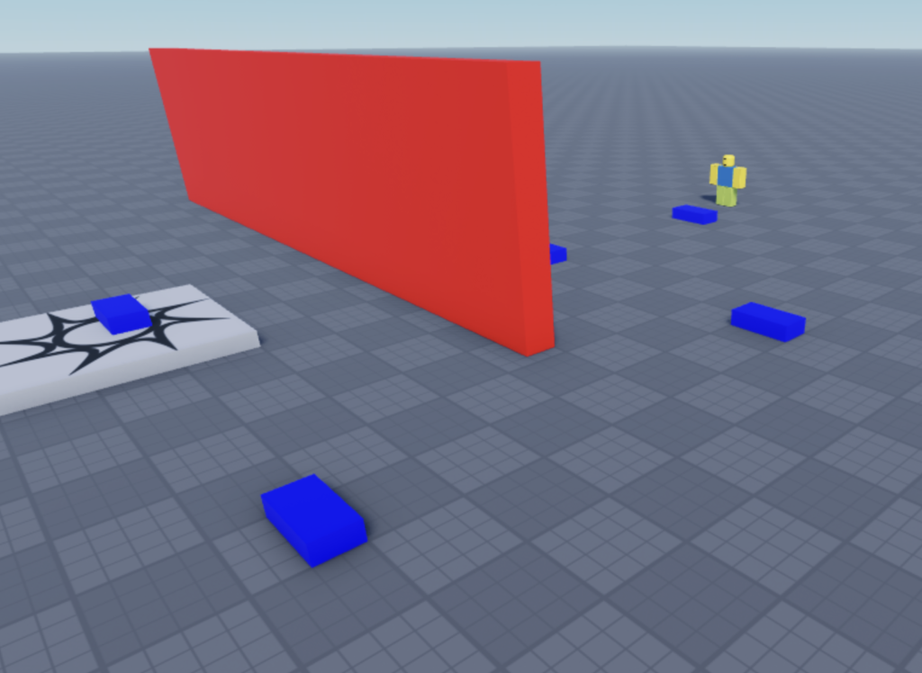 Blue blocks show a possible path that the Noob can take for NPC Pathfinding.