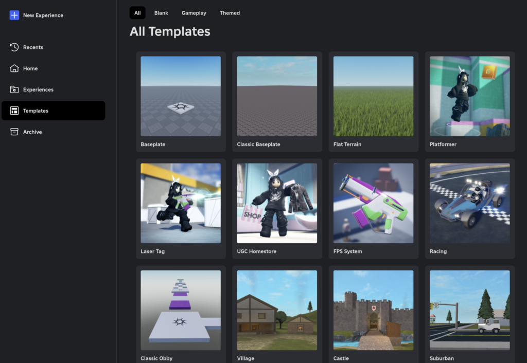 Roblox Studio allows you to view all of the templates.