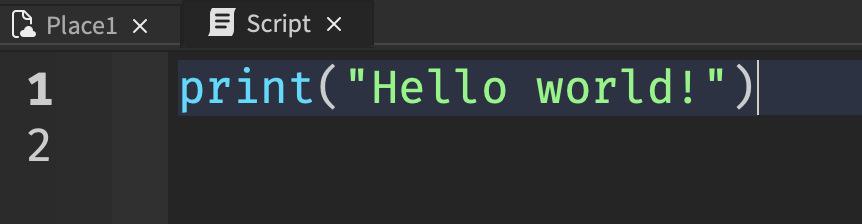 The default Roblox script that tells Roblox to put Hello, world! into the output.