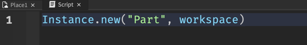 A roblox script that tells Roblox to add a new Part into workspace.