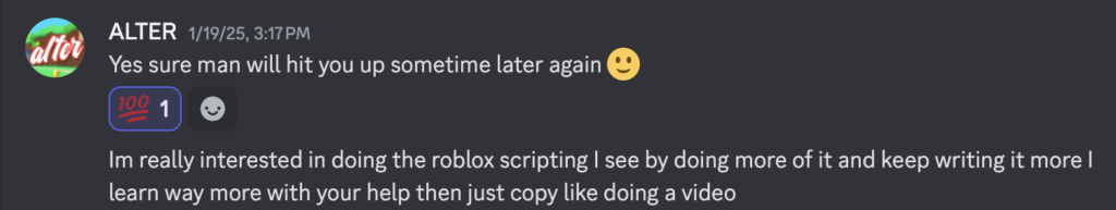 A client who used the fastest way to learn Roblox scripting.