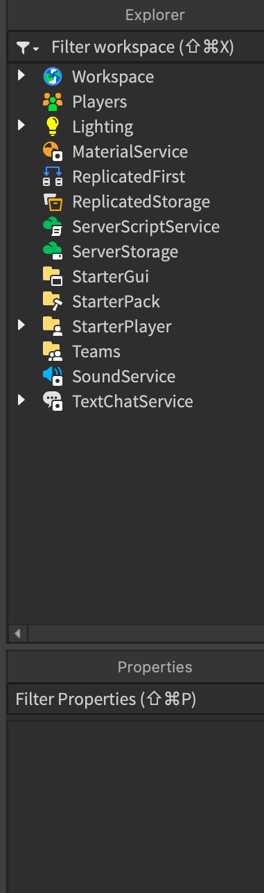 The Explorer window in Roblox Studio