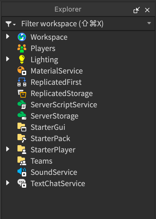 All of the services in Roblox Studio.