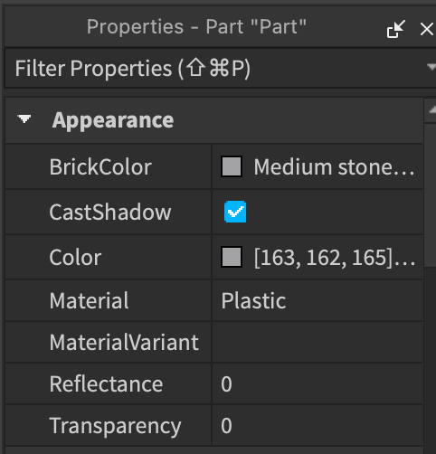 The properties window in Roblox Studio shows more information about the currently selected object in the Explorer.