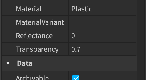 The Transparency of the Part has been set to 0.7
