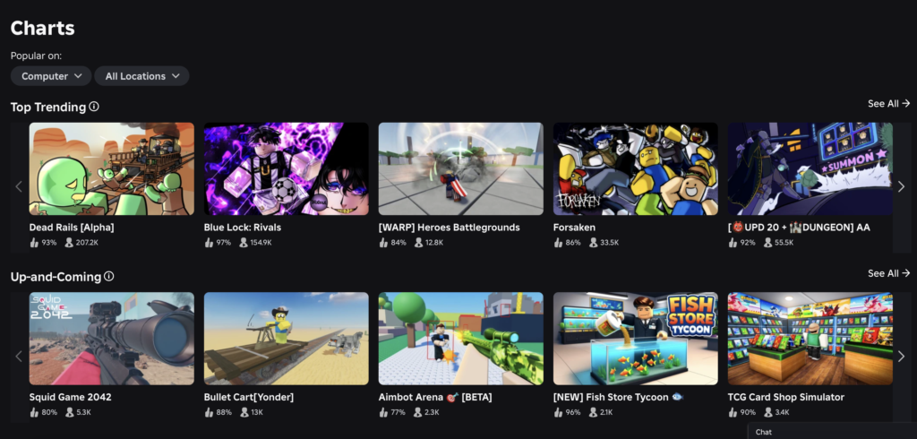 The Roblox Charts page