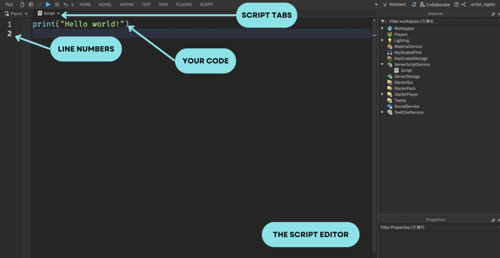 The Roblox Script Editor, visually explained, courtesy of kushaltimsina.com
